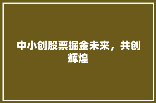 中小创股票掘金未来，共创辉煌