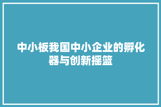中小板我国中小企业的孵化器与创新摇篮