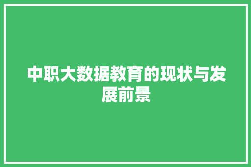 中职大数据教育的现状与发展前景 电脑配置