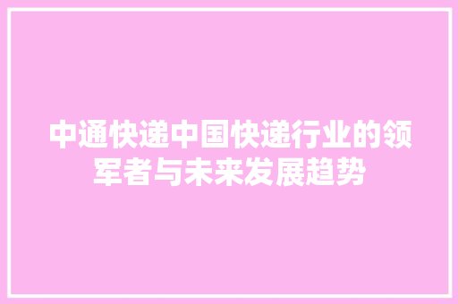 中通快递中国快递行业的领军者与未来发展趋势