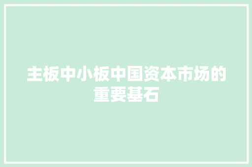 主板中小板中国资本市场的重要基石