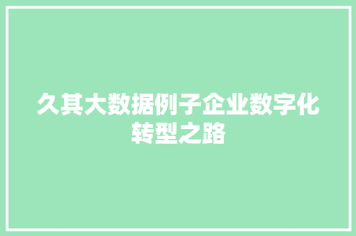 久其大数据例子企业数字化转型之路