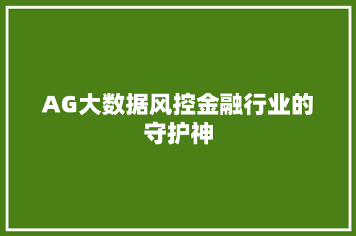AG大数据风控金融行业的守护神