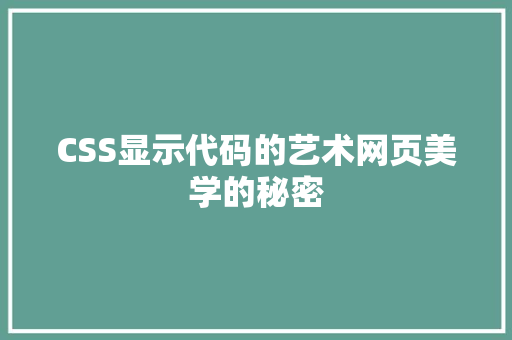 CSS显示代码的艺术网页美学的秘密