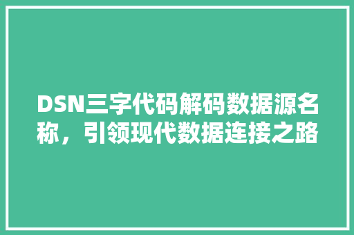 DSN三字代码解码数据源名称，引领现代数据连接之路