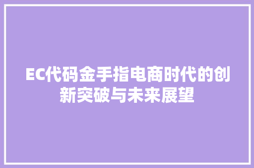EC代码金手指电商时代的创新突破与未来展望 电脑基础