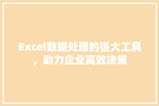 Excel数据处理的强大工具，助力企业高效决策