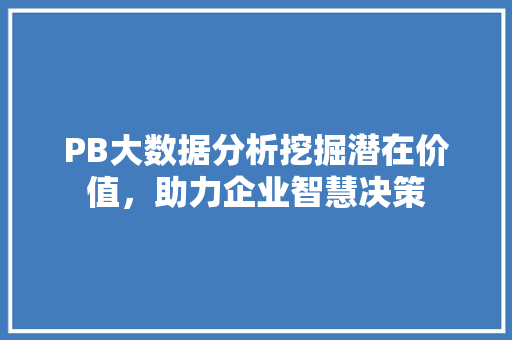 PB大数据分析挖掘潜在价值，助力企业智慧决策