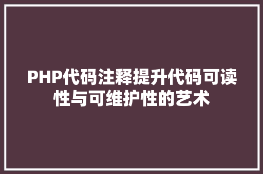 PHP代码注释提升代码可读性与可维护性的艺术