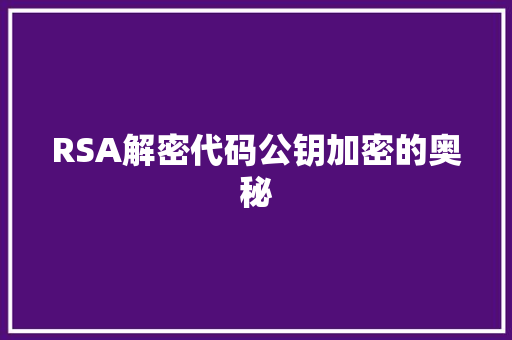 RSA解密代码公钥加密的奥秘