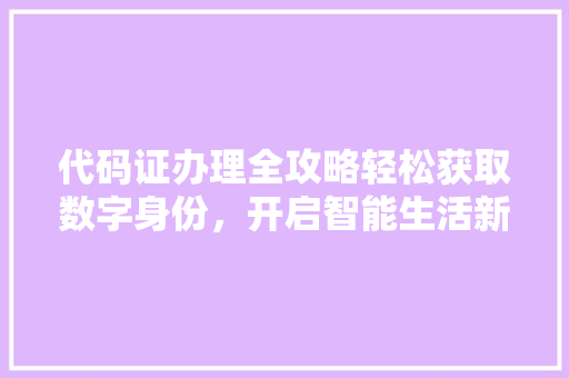 代码证办理全攻略轻松获取数字身份，开启智能生活新篇章