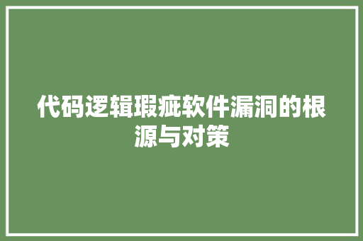 代码逻辑瑕疵软件漏洞的根源与对策