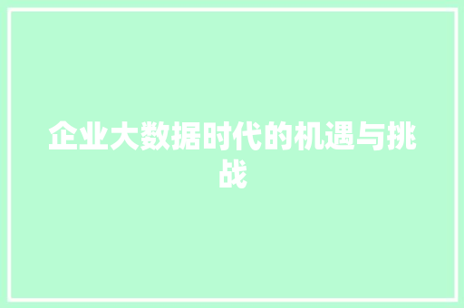 企业大数据时代的机遇与挑战 企业大数据时代的机遇与挑战