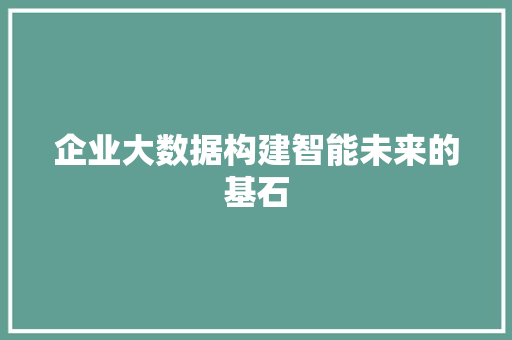 企业大数据构建智能未来的基石