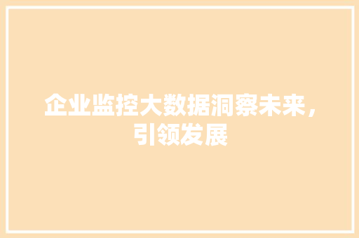 企业监控大数据洞察未来,引领发展 企业监控大数据洞察未来,引领发展