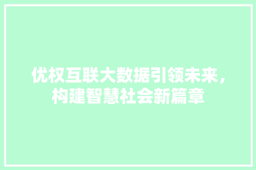 优权互联大数据引领未来，构建智慧社会新篇章