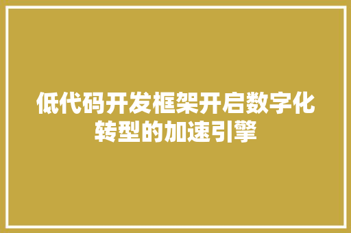 低代码开发框架开启数字化转型的加速引擎