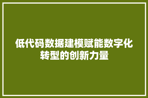 低代码数据建模赋能数字化转型的创新力量