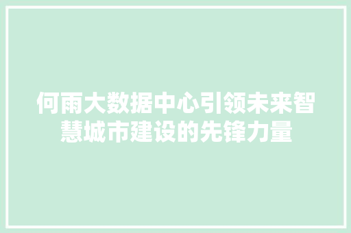 何雨大数据中心引领未来智慧城市建设的先锋力量 何雨大数据中心引领未来智慧城市建设的先锋力量
