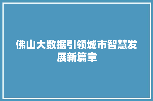 佛山大数据引领城市智慧发展新篇章 佛山大数据引领城市智慧发展新篇章
