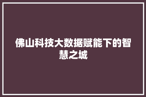 佛山科技大数据赋能下的智慧之城