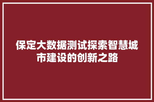 保定大数据测试探索智慧城市建设的创新之路