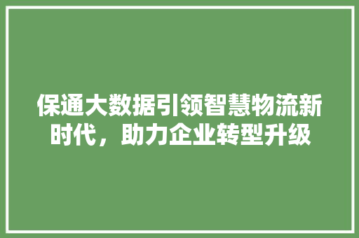 保通大数据引领智慧物流新时代，助力企业转型升级