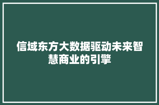 信域东方大数据驱动未来智慧商业的引擎 信域东方大数据驱动未来智慧商业的引擎