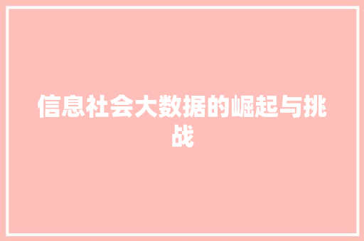信息社会大数据的崛起与挑战 信息社会大数据的崛起与挑战