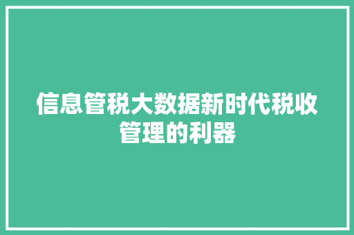 信息管税大数据新时代税收管理的利器 信息管税大数据新时代税收管理的利器