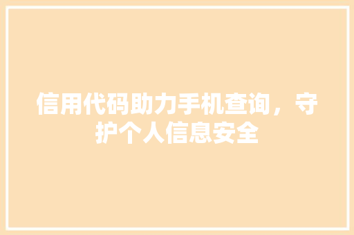 信用代码助力手机查询,守护个人信息安全 信用代码助力手机查询,守护个人信息安全