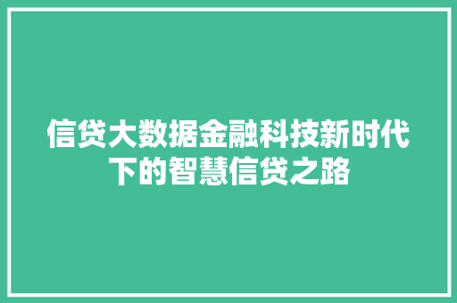 信贷大数据金融科技新时代下的智慧信贷之路