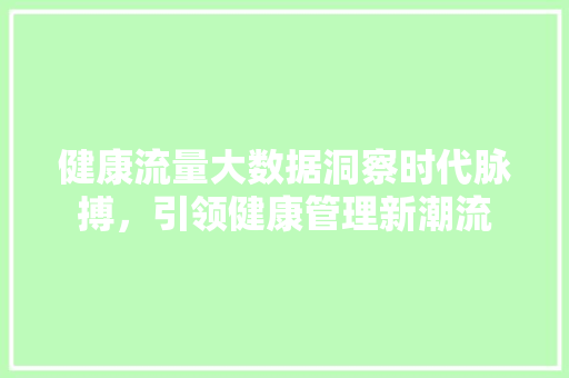 健康流量大数据洞察时代脉搏，引领健康管理新潮流
