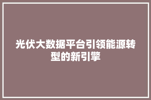 光伏大数据平台引领能源转型的新引擎