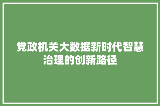 党政机关大数据新时代智慧治理的创新路径 党政机关大数据新时代智慧治理的创新路径