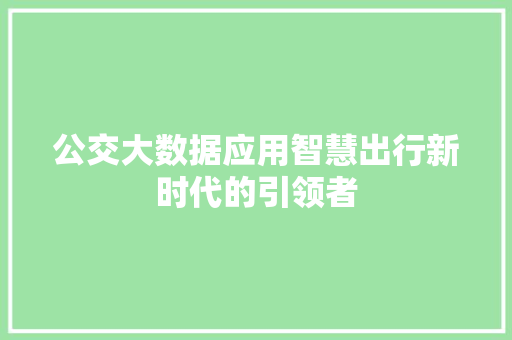 公交大数据应用智慧出行新时代的引领者