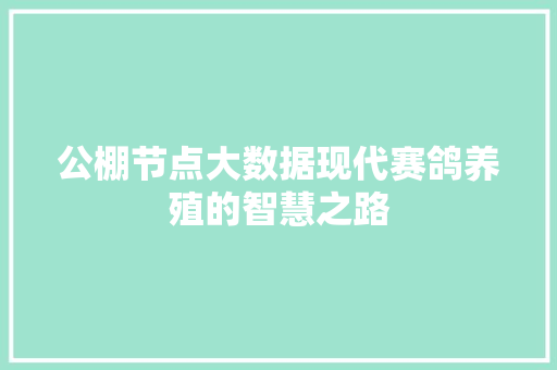 公棚节点大数据现代赛鸽养殖的智慧之路 公棚节点大数据现代赛鸽养殖的智慧之路