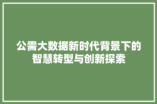 公需大数据新时代背景下的智慧转型与创新探索