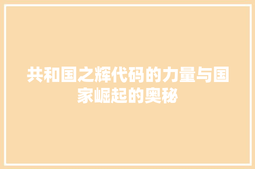 共和国之辉代码的力量与国家崛起的奥秘