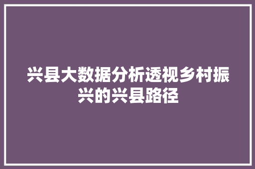 兴县大数据分析透视乡村振兴的兴县路径