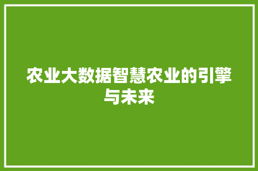 农业大数据智慧农业的引擎与未来