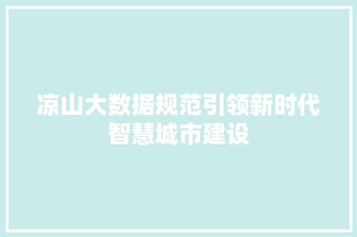 凉山大数据规范引领新时代智慧城市建设