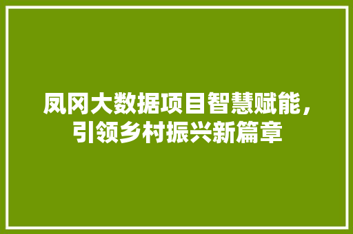 凤冈大数据项目智慧赋能,引领乡村振兴新篇章 凤冈大数据项目智慧赋能,引领乡村振兴新篇章