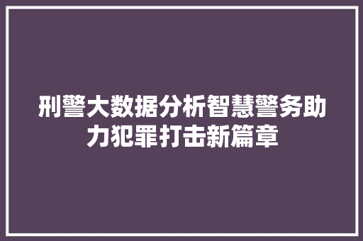 刑警大数据分析智慧警务助力犯罪打击新篇章 操作系统