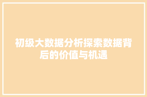 初级大数据分析探索数据背后的价值与机遇