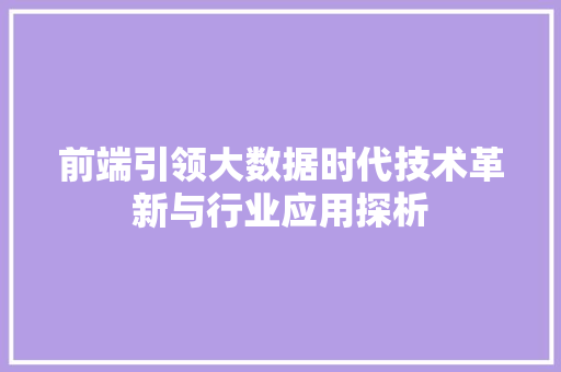 前端引领大数据时代技术革新与行业应用探析