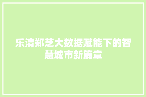 乐清郑芝大数据赋能下的智慧城市新篇章