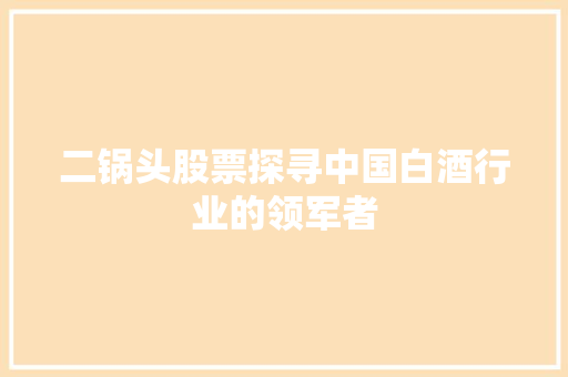 二锅头股票探寻中国白酒行业的领军者