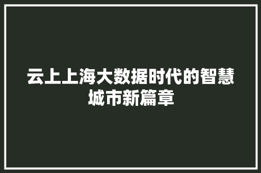 云上上海大数据时代的智慧城市新篇章 云上上海大数据时代的智慧城市新篇章