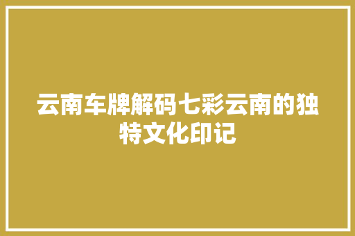 云南车牌解码七彩云南的独特文化印记 云南车牌解码七彩云南的独特文化印记